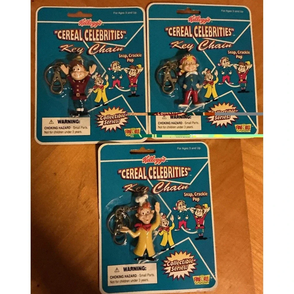 Kellogg's Cereal Celebrities Key Chain Rice Krispies New 1998 Snap Crackle & Pop
